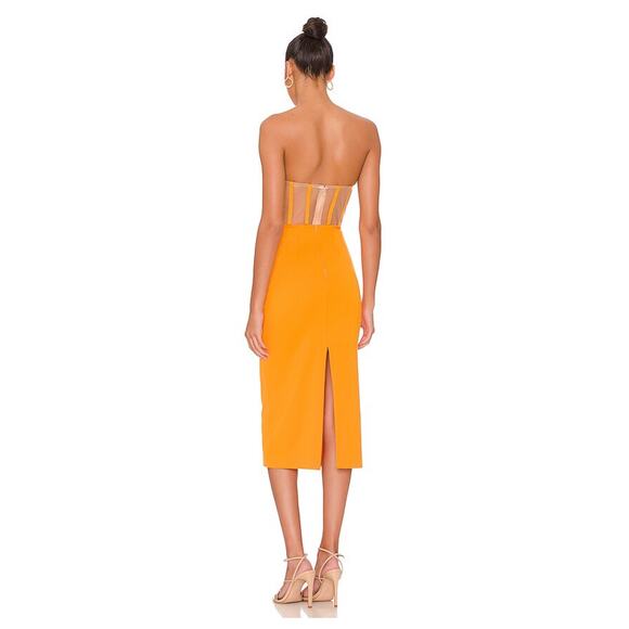 NBD Leighton Midi Dress Large NWT Satin Orange Lace-Up Cutout - Picture 8 of 9